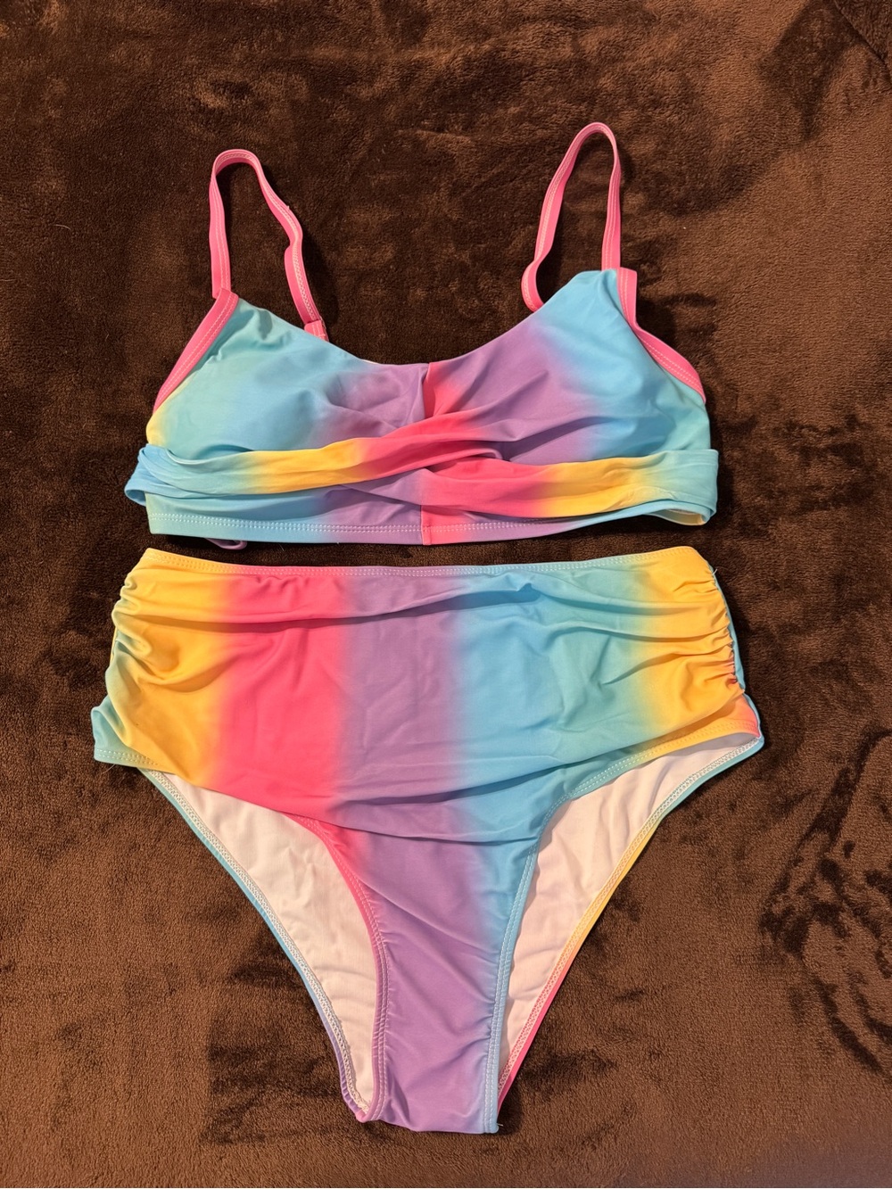 SHEIN Multicolor Ombre High-Waist Bikini Set - Pink, Blue, Yellow, Purple